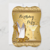 金ゴールドグリッターハイヒールカクテルバースデーパーティー4 招待状 (正面)