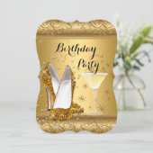 金ゴールドグリッターハイヒールカクテルバースデーパーティー4 招待状 (スタンド正面)