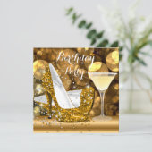 金ゴールドグリッターハイヒールカクテルバースデーパーティー 招待状 (スタンド正面)