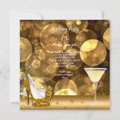 金ゴールドグリッターハイヒールカクテルバースデーパーティー 招待状 (裏面)