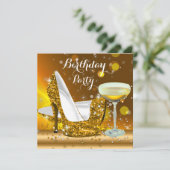 金ゴールドグリッターハイヒールシャンパンバースデーパーティー2 招待状 (スタンド正面)