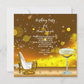 金ゴールドグリッターハイヒールシャンパンバースデーパーティー2 招待状 (裏面)