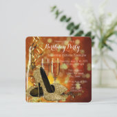 金ゴールドグリッターハイヒールシャンパンバースデーパーティー 招待状 (スタンド正面)