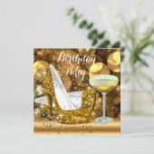 金ゴールドグリッターハイヒールシャンパンバースデーパーティー 招待状 (スタンド正面)