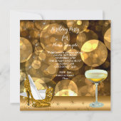 金ゴールドグリッターハイヒールシャンパンバースデーパーティー 招待状 (裏面)