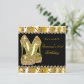 金ゴールドグリッターハイヒール誕生日パーティーの招待 招待状 (スタンド正面)