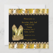 金ゴールドグリッターハイヒール誕生日パーティーの招待 招待状 (裏面)