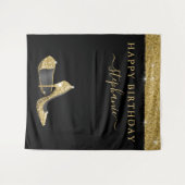 金ゴールドグリッターハイヒール誕生日背景 タペストリー (正面(横))