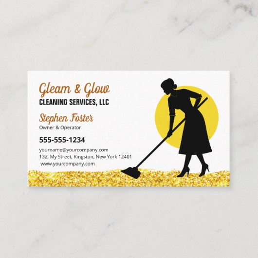 金ゴールドグリッターハウスクリーニング清掃サービス 名刺 (正面)