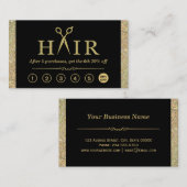 金ゴールドグリッターハサミ毛サロンロイヤリティパンチ ロイヤリティカード (正面/裏面)