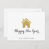 金ゴールドグリッターハッピーニューイヤーリアルティ ポストカード (正面/裏面)