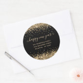 金ゴールドグリッターハッピーニューイヤー名アドレスブラック ラウンドシール (封筒)