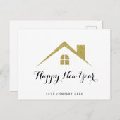 金ゴールドグリッターハッピーニューイヤー実在エテート ポストカード (正面/裏面)