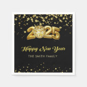 金ゴールドグリッターハッピーニューイヤー2025ナプキンス スタンダードカクテルナプキン (正面)