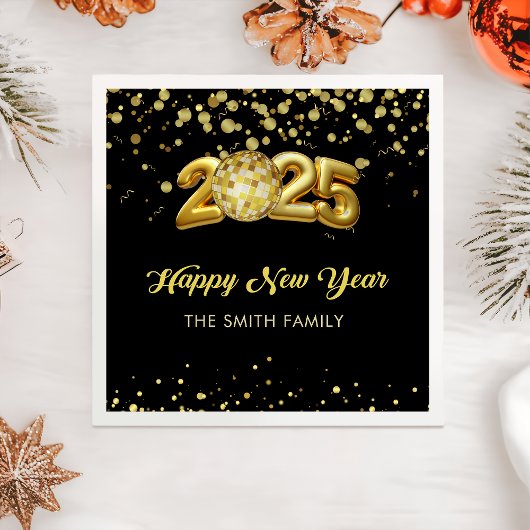 金ゴールドグリッターハッピーニューイヤー2025ナプキンス スタンダードカクテルナプキン