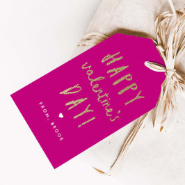 金ゴールドグリッターハッピーバレンタインデー ギフトタグ