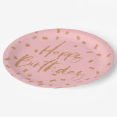 金ゴールドグリッターハッピーバースデー ペーパープレート (アングル)