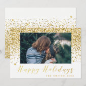 金ゴールドグリッターハッピーホリデーズフォトカード シーズンカード (正面/裏面)