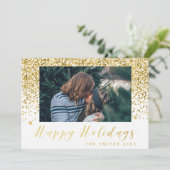 金ゴールドグリッターハッピーホリデーズフォトカード シーズンカード (スタンド正面)