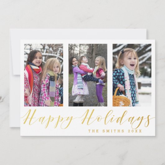 金ゴールドグリッターハッピーホリデーズフォトコラージュカード シーズンカード (正面)