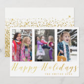 金ゴールドグリッターハッピーホリデーズフォトコラージュカード シーズンカード (正面/裏面)