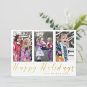 金ゴールドグリッターハッピーホリデーズフォトコラージュカード シーズンカード (スタンド正面)