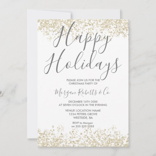 金ゴールドグリッターハッピーホリデーズ又はクリスマスパーティー 招待状 (正面)
