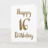 金ゴールドグリッターハッピー16誕生日 カード (正面)