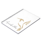 金ゴールドグリッターハミングバードと名前をカスタムする ノートブック (左側)