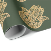 金ゴールドグリッターハムザラッキーハンドミスティックグリーン ラッピングペーパー (ロールコーナー)