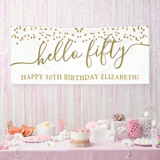 金ゴールドグリッターハローフィフティ50thバースデーパーティーバーン 横断幕 (パーティー)