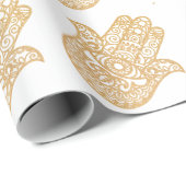 金ゴールドグリッターハンサラッキーハンドミスティックホワイト ラッピングペーパー (ロールコーナー)