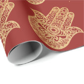 金ゴールドグリッターハンサラッキーハンドミスティックレッド ラッピングペーパー (ロールコーナー)