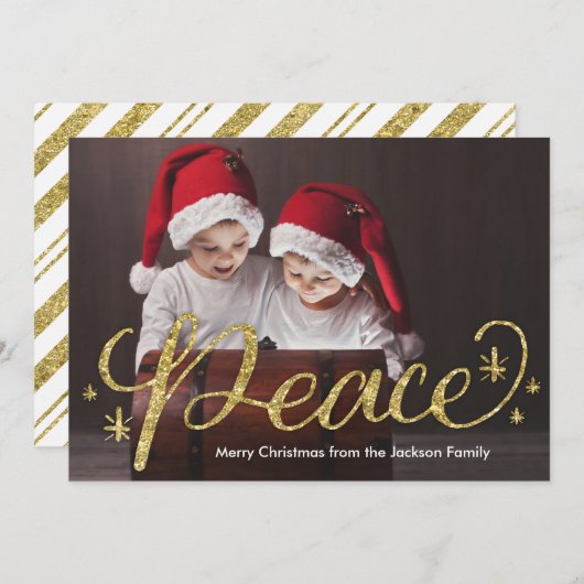 金ゴールドグリッターハンドレター平和クリスマス シーズンカード (正面/裏面)