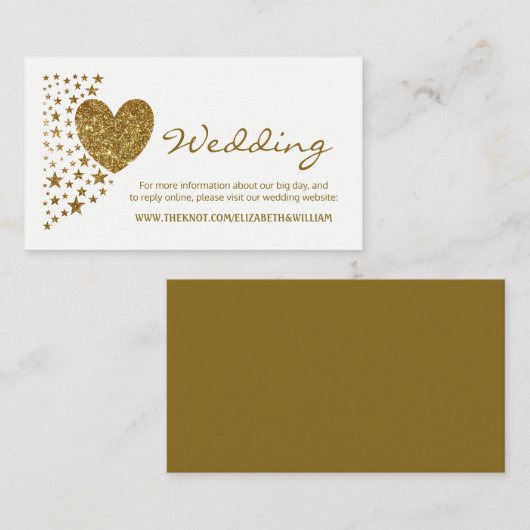 金ゴールドグリッターハートとスター結婚ズのウェブサイト エンクロージャーカード (正面/裏面)