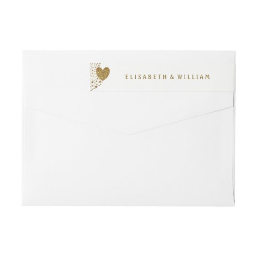 金ゴールドグリッターハートとスター結婚ズ ラップアラウンドラベル (裏面)