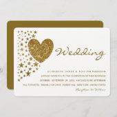 金ゴールドグリッターハートとスター結婚ズ 招待状 (正面/裏面)