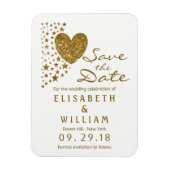 金ゴールドグリッターハートとスター結婚式の日付を保存 マグネット (縦)