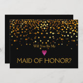 金ゴールドグリッターハートは私のメイド・オブ・オーナー(花嫁付き添い人) 招待状 (正面/裏面)