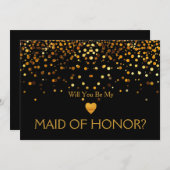 金ゴールドグリッターハートは私のメイド・オブ・オーナー（花嫁付き添い人） 招待状 (正面/裏面)