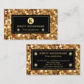 金ゴールドグリッターハートシークインパターン 名刺 (正面/裏面)