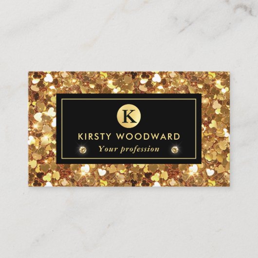 金ゴールドグリッターハートシークインパターン 名刺 (正面)