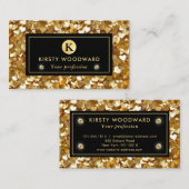 金ゴールドグリッターハートシークインパターン 名刺 (正面/裏面)