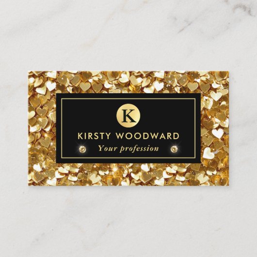 金ゴールドグリッターハートシークインパターン 名刺 (正面)