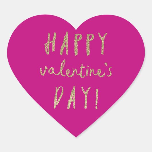 金ゴールドグリッターハートハッピーバレンタインデーのシール ハートシール (正面)