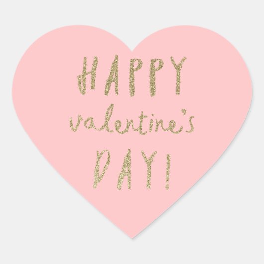 金ゴールドグリッターハートハッピーバレンタインデーのシール ハートシール (正面)