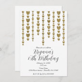 金ゴールドグリッターハートバレンタイン誕生日パーティー 招待状 (正面/裏面)