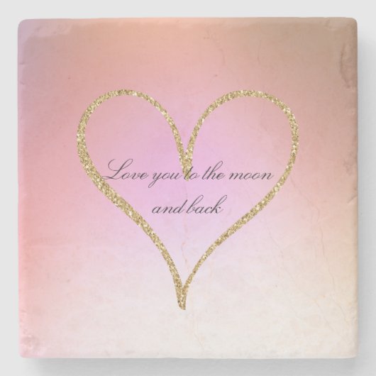 金ゴールドグリッターハートピンクグラデーションラブ ストーンコースター (正面)