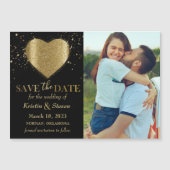 金ゴールドグリッターハート写真Save the Date Magnet (正面)