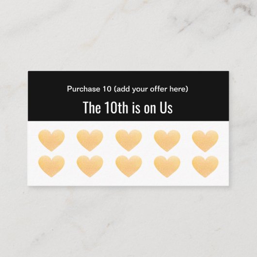 金ゴールドグリッターハート10サロンパンチ顧客ロイヤリティ ロイヤリティカード (裏面)